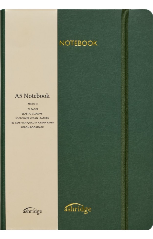 Z  Ashridge A5 PU Rainbow Edge Lined Notebook Olive 